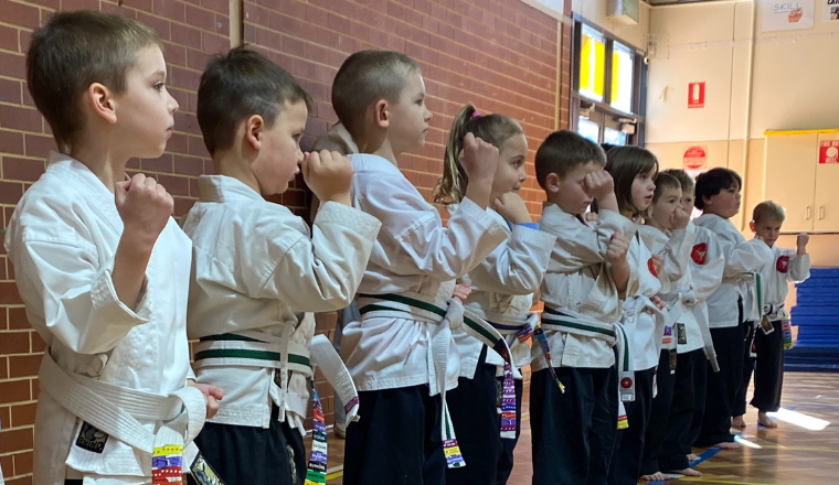 Children in Little Dragons martial arts class at Tan Kyu Shin